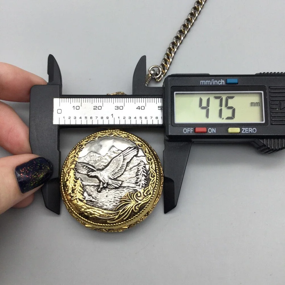 Botany 500 Pocket Watch Men 48mm Silver Gold Tone Eagle Full Hunter New Battery
